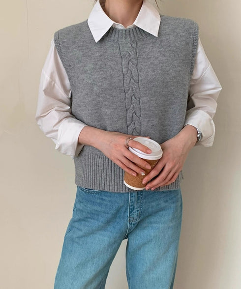 ケーブル編み ニットベスト バックボタン ニットジレ レディース ノースリーブ ニットトップス 大人 重ね着 ベストセーター カジュアル レイヤードベスト お洒落 24TPS-054